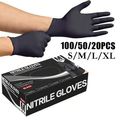 100/20 PCS, Black Nitrile Gloves, Durable And Waterproof, Ideal For Bathroom Cleaning, Tattooing, Outdoor Car Washing, Kitchen Cleanup, And Hair Salons. Non-Medical Hand Gloves.