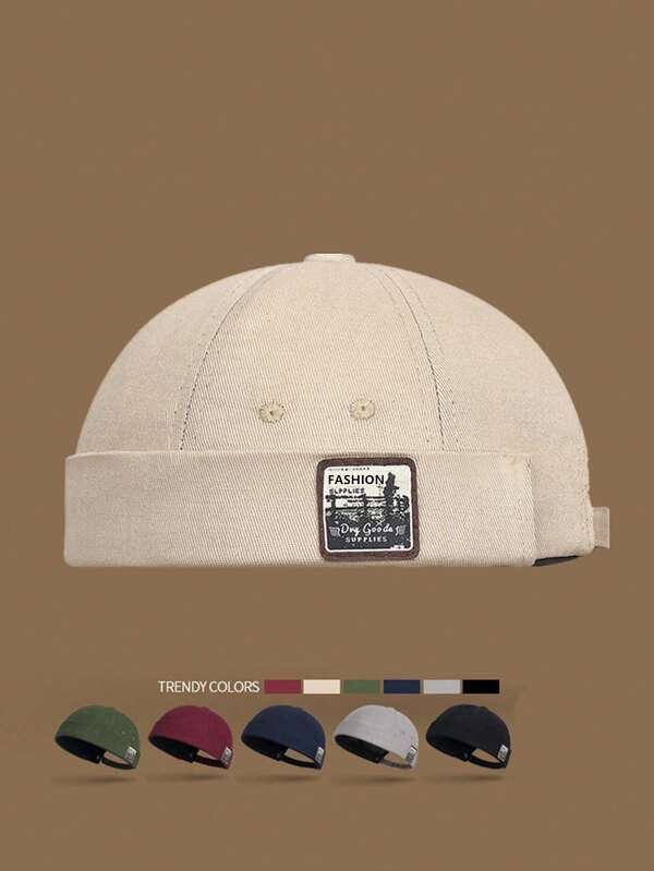 1pc Unisex Cloth Label Brimless Pumpkin Hat, Retro Landlord Cap, Hip-Hop Korean Style Street Fashion