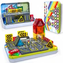 Magnetic Building Blocks Set With Metal Box, STEM Sensory Toy Educational Bricks, Simulate Road Driving, Perfect Birthday Gift, Random Color, Christmas & Halloween Gift, Suitable For Boys & Girls 3+ Years Old - Multicolor - View 8