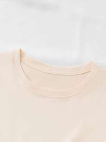 Easter T-Shirt Egg Flower Bunny Ears Bunny Feet Caster Letter Print Plus Size Round Neck - Apricot - View 5