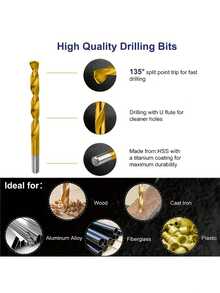 50pcs Titanium-Coated HSS Drill Bit Set - Heavy-Duty High-Speed Steel Drill Bits With 1-3mm (1/16"-1/8") & Smaller Fractions (1/32", 1/64") Equivalent, Spiral Flute Design & Round Shank For Wood, Metal, Plastic, Drywall - Home & - Multicolor - View 11