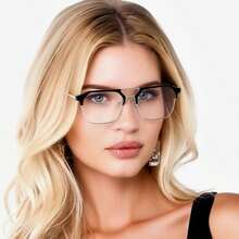 Unisex Square Aviator Glasses Frame Anti Blue Light Protection - 黑色 - 查看 3