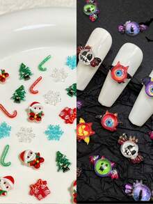 50pcs 3D Halloween Eyeball Nail Art Charms Devil Eye Nail Art Gothic 3D Cool Eye Shape Nail Diamonds Y2k Vintage Eyeball Gems For Women Girls DIY Manicure Nail Decoration