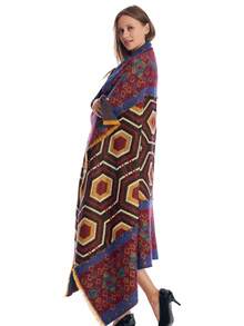 1PC Multi-Functional, Enlarged And Thickened Cape That Can Be Used Throughout The Four Seasons, With A Small Floral Border Design And A Hooded Shawl. It Is Suitable For Outdoor Windproof And Warmth Keeping, As Well As Travel Photography And Holiday/Performance Dressing