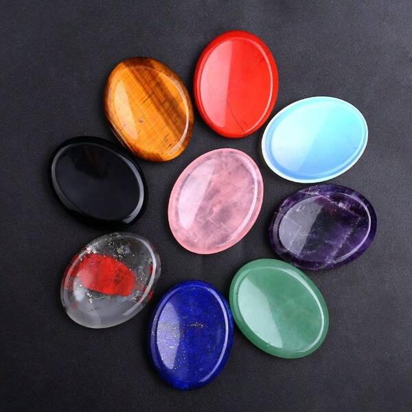 Natural Crystal Slice Thumb-Shaped Massage Stones, Amethyst, Rose Quartz, Jade Thumb Stones For Stress Relief