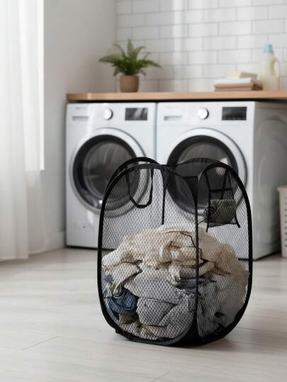 1pc Minimalist Breathable Portable Moisture-Proof Foldable Laundry Basket - Collapsible Laundry Hamper For Home Bedroom Bathroom, Portable Collapsible Storage Basket With Side Pocket - Essential For Travel, Trips, Commute