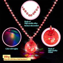 LED Disco Ball Earrings And Necklaces 2 Pcs 70s 80s Light Up Disco Ball Set For Disco Party Favors Dance Accessories Women Halloween Costume - 紅色 - 查看 6