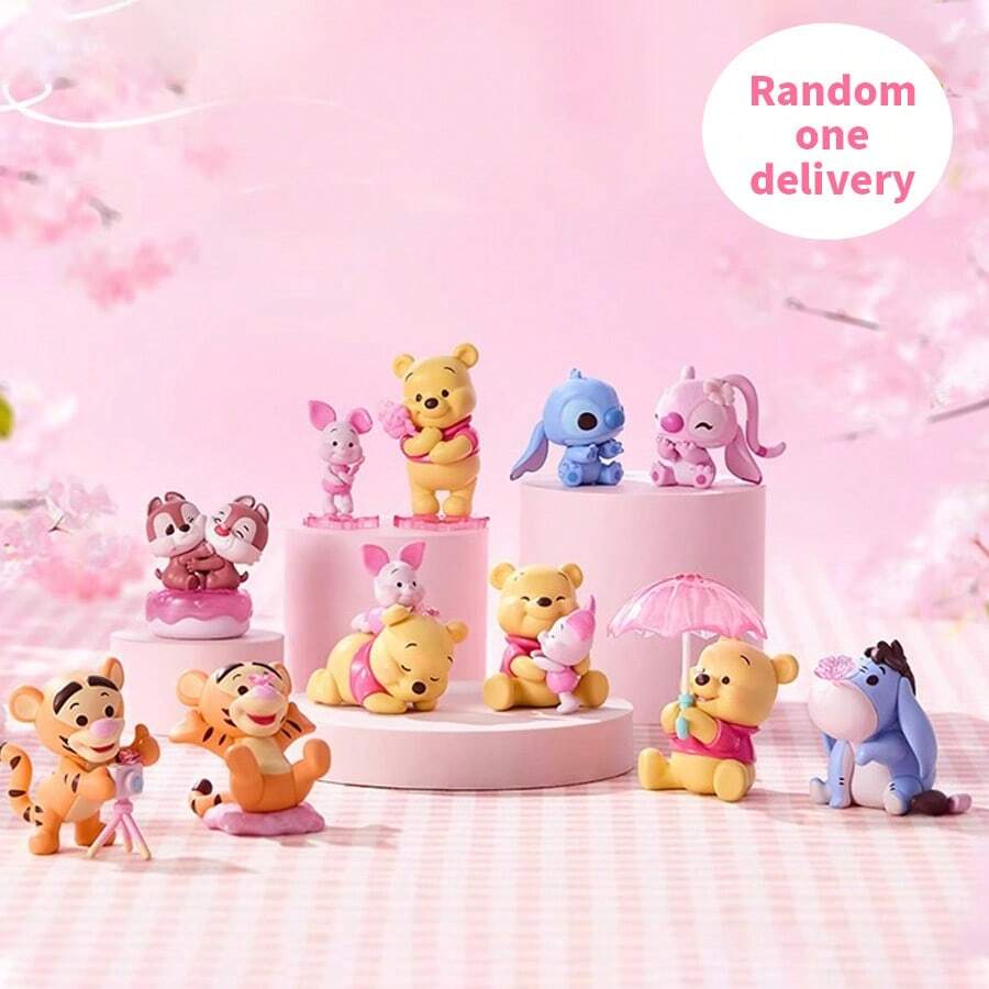 Miniso Disney Winnie The Pooh Cherry Blossom Season Series Spring Whisper Figure Blind Box, Sakura Pink Coating, Exquisite PVC Material, Pooh And Friends Shape, Desktop Cute Decoration & IP Collection Ornament(1 PC Random Delivery) - Multicolor - View 1