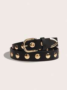 1pc Boho Metal Round Rivet Western Black Belt For Women, Y2K Style Belt To Pair With Jeans, Dresses, Suits, Suitable For Daily Wear, Parties, Streetwear, Back To School, Great Gift For Friends - Gold Rivets - View 8