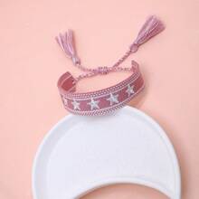 1pc Handmade Embroidered Pentagram Bracelet - Baby Pink - View 6