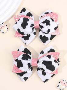 2 Stücke Haarbögen für Kleinkind Mädchen, Schwarz-Weiß Kuh Muster Haarbögen, glitzernde Schwalben-Schwanz Haarspangen, Haarstyling-Clips, Haar-Accessoires für Kinder und Teenager, geeignet für den täglichen Gebrauch, perfekte Geschenke für Kinder