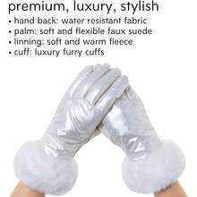 F Flammi Women's Winter Suede Gloves With Fur Cuffs - Soft, Warm, Touchscreen, Fleece Lined - Da giả màu trắng - Xem 2