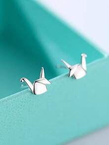 1 Pair Origami Crane Stud Earrings, Silvery-Plated Simple Fashion Accessory, Ears Decoration