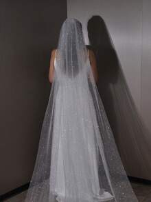 1 件 3 米长星光新娘头纱，适合婚礼仪式、婚纱摄影、登记，带梳子 - 直白色 - 查看 14