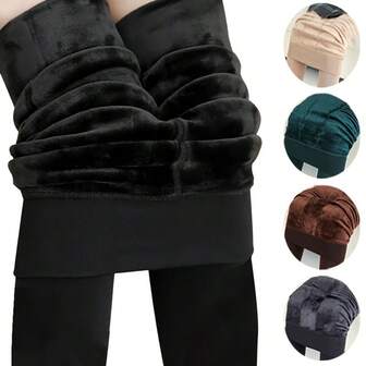 3 Pairs Women's Thick Thermal Lined Tights - Super Warm Winter Thermal Leggings & Pantyhose, 40D Denier Stockings (Black/Brown/Dark Green/Brown) - Machine Washable Autumn/Winter Outdoor Socks