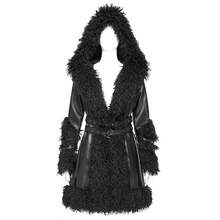 Devil fashion Dark Punk Street Style Faux Leather Jacket With Furry Trim And Hood - Black - View 4