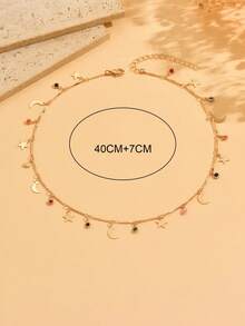 1 pieza Collar de mujer con elementos de estrella, luna y borla, joyería versátil para uso diario, citas, fiestas, festivales de música. La longitud y el arreglo de la cadena hechos a mano varían.