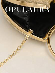 OpulAura Women's Metallic Luxury Evening Clutch Bag, Elegant Leather Formal Handbag, Glitter Gala Purse For Dress, Suitable For Formal Events, Galas, Parties, Weddings, Brides, Bridesmaids, Birthday - Gold - View 6
