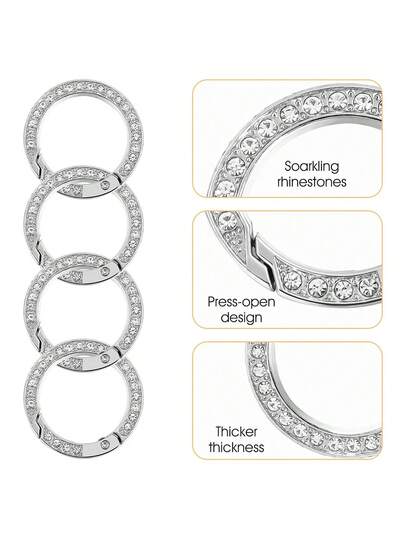 Ronde karabijnhaak met strass-steentjes, sleutelhanger met veer, gesp, drukknoopsluiting, sleutelhanger, tassen, portemonnee, knutselen, doe-het-zelfaccessoires (3 kleuren)