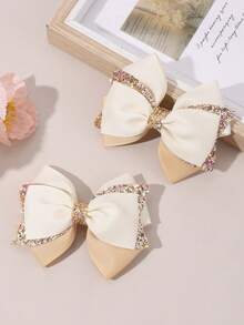 2pcs Elegant Beige Khaki Hair Bows For Girls Champagne Glitter Bow Alligator Clips Daily Hair Clips Wedding Party Barrettes Casual Sparkly Hairpins Teens Hair Accessories - Beige - View 8