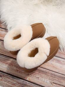 2025 New Autumn/Winter Thermal Slippers, Suede Fleece Thick Sole PlushThermal Linedd Warm Slippers, Non-Slip Fashion House Shoes, Preppy Campus Street Style Fluffy Lining