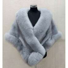 Women's Faux Fur Cape Shawl Wrap - V-Neck Oversized Plush Fleece Coat, Luxurious Grey/Black/White/Beige/Brown Winter Coat For Weddings, Parties & Evening Events, Machine Washable Elegant Cover-Up Halloween Costumes For Women Scarf - 灰色 - 查看 1