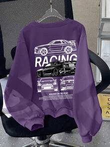 青少年男童休闲简约男孩趣味酷炫跑车字母图案套头衫圆领长袖毛衣男童秋冬新款