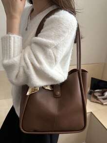 حقيبة كتف نسائية فاخرة ذات لون أحادي متعددة الاستخدامات