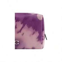 Coach Borsa per trucchi in pelle di piccole dimensioni con chiusura lampo, stampa tinta a mano, colore viola, CT915-LHPUR