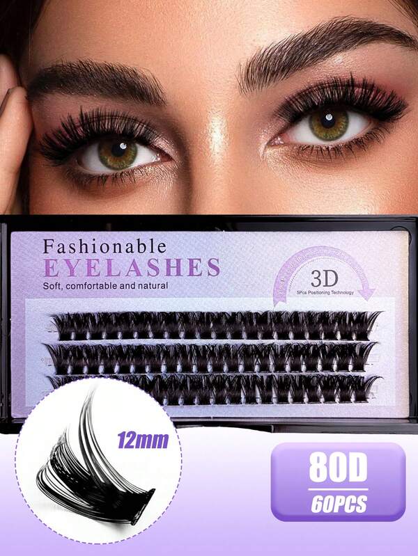 60 szt. 3 rzędy 80D 12MM sztuczne rzęsy z norek, 3D, rosyjskie , pojedyncze rzęsy, czarne, miękkie, przenośne, wielokrotnego użytku, objętościowe, puszyste rzęsy z efektem 3D, odpowiednie do lekkiego/mocnego makijażu, do codziennego noszenia, kępki rzęs, pojedyncze rzęsy, sztuczne rzęsy