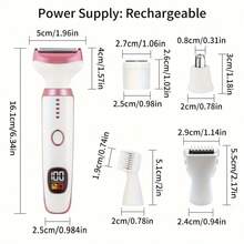 5-en-1 Rasoir électrique pour femme, épilateur facial, tondeuse à sourcils, tondeuse maillot, épilateur portable, taille compacte, longue durée de vie de la batterie, préparez-vous pour l'été avec une peau lisse, indispensable pour les voyages - Blanc - Voir 6