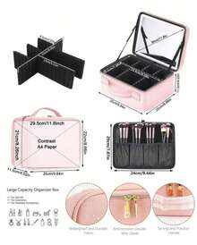 Bolsa De Maquillaje De Viaje Con Luz Led Y Espejo,Neceser Organizador De Cosméticos - Rosa - Ver 3