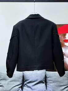 Advanced American Style Patchwork Small Fragrant Style Lapel Jacket For Men's Autumn And Winter Design Sense, Cool And Stylish Motorcycle Jacket - màu đen - Xem 3