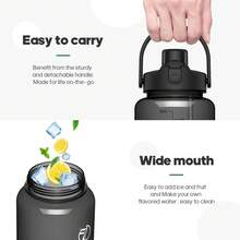 Unistar Half Gallon Water Bottles With 2 Straws, Motivational Gallon Water Bottles With Time Marker, 64oz Large Bottle For Sports Fitness Gym Camping - 黑色 - 查看 6