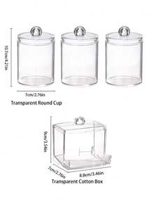 Caja de almacenamiento transparente para el baño, 4 paquetes de cajas de almacenamiento para el baño con tapa, soporte cuadrado pequeño para hisopos, diseño apilable, perfecto para almacenar hilo dental, sales de baño, bolas, etc.