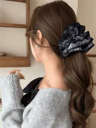 1 pieza Clip para el cabello de mujer de tela elegante con estampado de cuadros y retorcido, sujetador de cola de caballo, accesorio para el cabello adecuado para vestidos, atuendos diarios, decoración elegante bohemia para el cabello