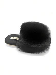 Pantofole imbottite da donna, con fondo morbido e confortevole, antiscivolo per interni, carine e calde pantofole da casa con fodera in pelliccia - nero - Visualizzare 2