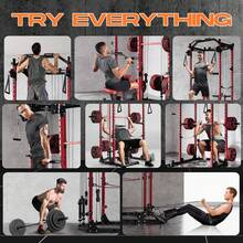 Techigher Power Cage, 2000LBS Squat Rack With Cable Crossover System, Multi-Function Weight Cage Strength Training Machine, Workout Cage With More Attachments For Home Gym Garage - 紅色 - 查看 8