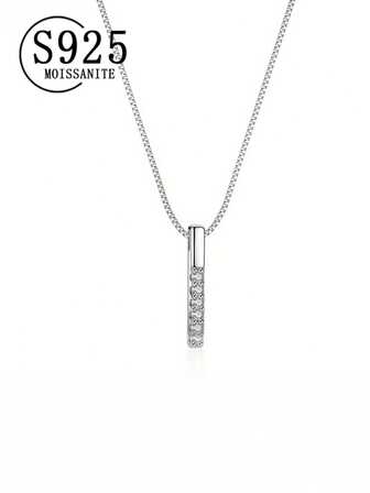 925 Sterling Silver Pendant Moissanite Necklace Fashion Straight Necklace Luxury Full Diamond Pendant Necklace Simple Atmosphere Fashionable And Versatile Design Sense High-End Temperament Light Luxury Niche Creative Exquisite Personalized Lively Fresh Sweet Elegant Gentle Mature Style Casual Classic Simple Gift For Boyfriend