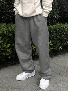 Pantalones jogger casuales de hombre de unicolor, ligeros y transpirables de punto de poliéster, pantalones esenciales de estilo novio para ejercicio al aire libre y baloncesto, primavera - Gris Oscuro - Ver 2