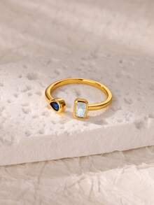 1Pc Cubic Zirconia Rings For Women 18K Gold Plated Geometric Open Adjustable Finger Ring Wedding Aesthetic Jewelry Gifts