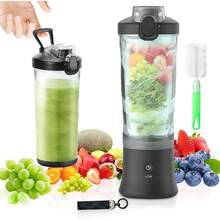 YAYUSI Licuadora Portátil sin Cable,600ml Licuadora Eléctrica USB,Tapa a Prueba de Fugas y Boquilla para Beber,Mini Licuadora Portátil para gimnasio, viajes, campamentos, batidos, jugos, queso(Negro) - 1 - Ver 6