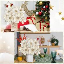 1/3 szt. brokatowych kwiatów świątecznych, kwiatów magnolii, ozdób choinkowych, białych kwiatów poinsecji z klipsami, sztucznych kwiatów na choinkę, świątecznych dekoracji DIY, dekoracji imprezowych, brokatowych, sztucznych kwiatów, wianków choinkowych DIY - Biały - Zobacz 6