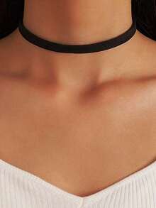 1pc Fashionable Minimalist Elegant Sexy Versatile Single Layer Black Choker Necklace Suitable For Ladies For Holiday And Everyday Wear - Pure black circle - 查看 5