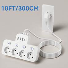 8-In-1 Multi-Function EU Power Strip With USB, 4 EU AC Outlets, 3 USB Ports, 1 Type-C Port, On/Off Switch, Wall Mountable, Suitable For Home, Office And Travel, Great Gift For Christmas, Halloween, Birthday - EU E Type Plug(220-240V) - View 7