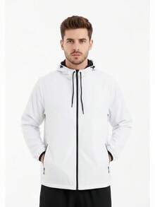 Men's Windbreaker Jacket – Lightweight, Water-Repellent, Lined Hood, Sizes M, L, XL - trắng - Xem 1