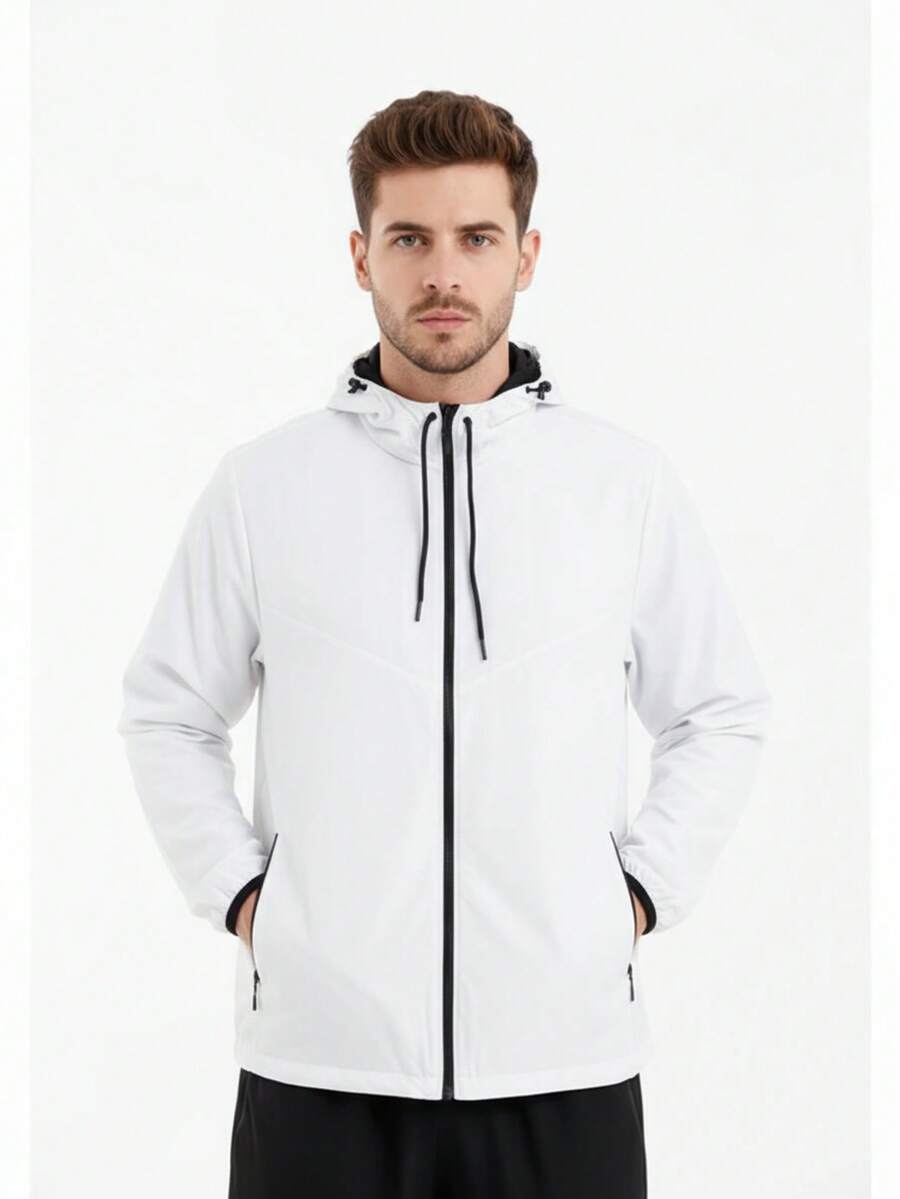 Men's Windbreaker Jacket – Lightweight, Water-Repellent, Lined Hood, Sizes M, L, XL - trắng - Xem 1