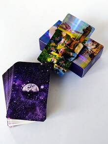 1 Box Holographic Witch Tarot Cards, 78pcs Holographic Tarot Cards In English, Witch Element Cards, Suitable For Tarot Enthusiasts, Personal Use, Divination Games, Christmas Gift - Black - View 4