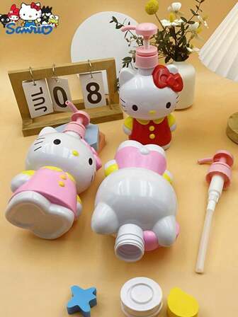 Sanrio 500ml Sanrio (Authorized) Hello Kitty Shower Gel Dispenser Bottle, Bathroom Convenience Push Bottle, Shampoo, Lotion Bottle, Manual Push Bottle, Fall Fashion Gifts Home Bathroom Decor,Good Gifts For Halloween And Christmas.