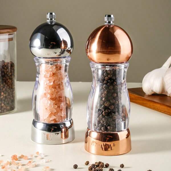 1 pieza/2 piezas Molinillo de pimienta en color oro rosa, molinillo de pimienta y sal manual, frasco de especias de pimienta transparente y visible
